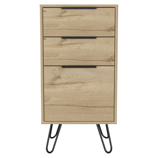 18" Brown And Black Wood Three Drawer Dresser