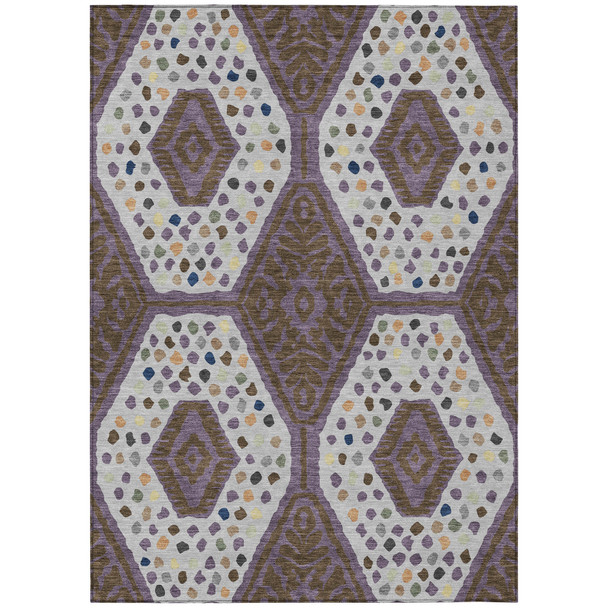 9' X 12' Plum And Eggplant Tribal Washable Indoor Outdoor Area Rug