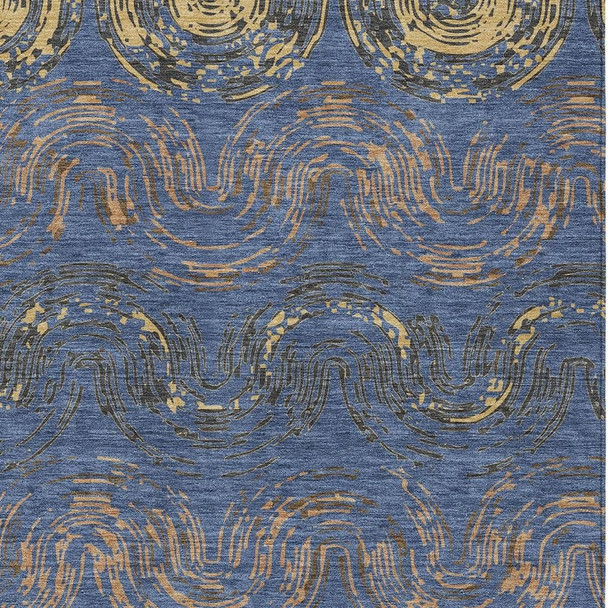 10' X 14' Navy Blue And Gold Abstract Washable Indoor Outdoor Area Rug