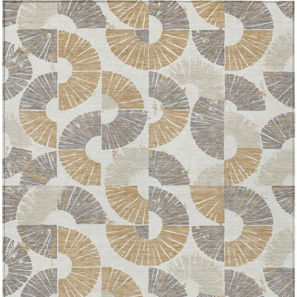 3' X 5' Ivory And Gold Geometric Washable Indoor Outdoor Area Rug