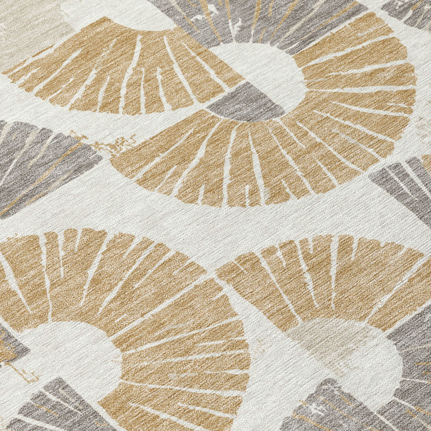 5' X 8' Ivory And Gold Geometric Washable Indoor Outdoor Area Rug