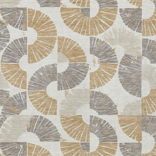 9' X 12' Ivory And Gold Geometric Washable Indoor Outdoor Area Rug
