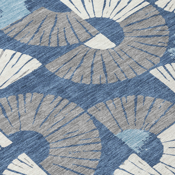 9' X 12' Navy Blue And Ivory Geometric Washable Indoor Outdoor Area Rug