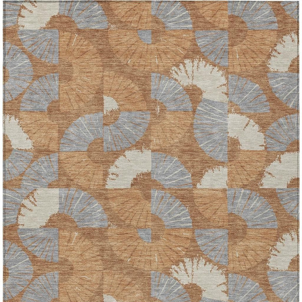5' X 8' Orange And Copper Geometric Washable Indoor Outdoor Area Rug