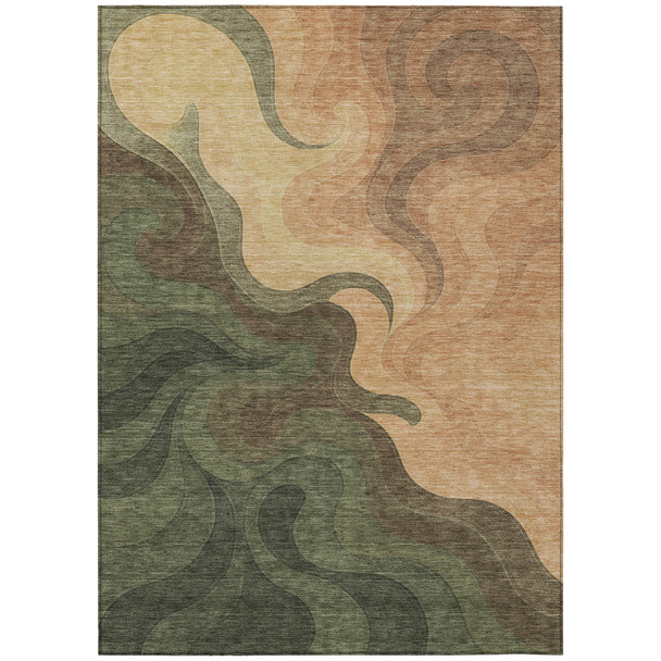 10' X 14' Olive Green And Green Abstract Washable Indoor Outdoor Area Rug