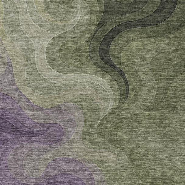 3' X 5' Plum And Green Abstract Washable Indoor Outdoor Area Rug