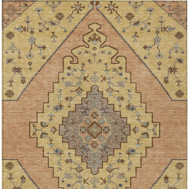 8' X 10' Gold And Copper Geometric Washable Indoor Outdoor Area Rug