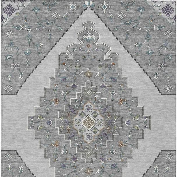 8' X 10' Gray And Silver Geometric Washable Indoor Outdoor Area Rug