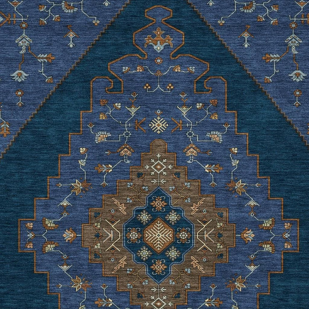 9' X 12' Navy Blue And Teal Blue Geometric Washable Indoor Outdoor Area Rug