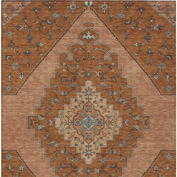 8' X 10' Orange And Copper Geometric Washable Indoor Outdoor Area Rug