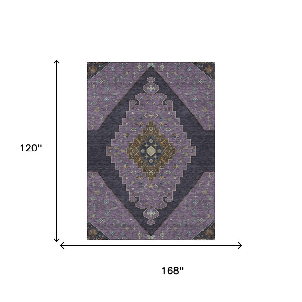 10' X 14' Plum And Purple Geometric Washable Indoor Outdoor Area Rug