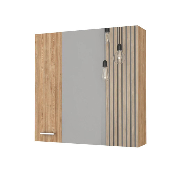 24" Natural Wood Floating Double Door Bathroom Vanity And Medicine Cabinet With Mirror