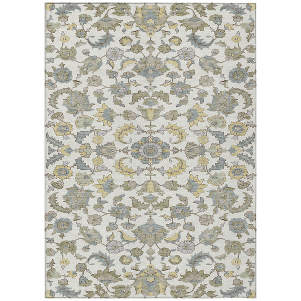 5' X 8' Ivory And Wheat Floral Medallion Washable Indoor Outdoor Area Rug