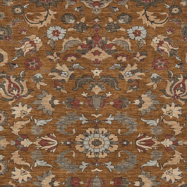 3' X 5' Orange And Burgundy Floral Medallion Washable Indoor Outdoor Area Rug
