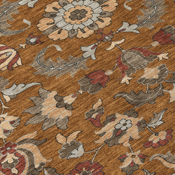 9' X 12' Orange And Burgundy Floral Medallion Washable Indoor Outdoor Area Rug