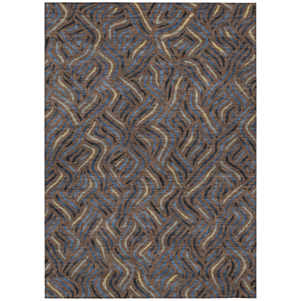3' X 5' Brown And Black Abstract Washable Indoor Outdoor Area Rug