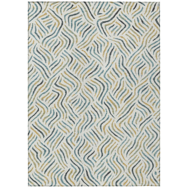 5' X 8' Ivory And Gold Abstract Washable Indoor Outdoor Area Rug