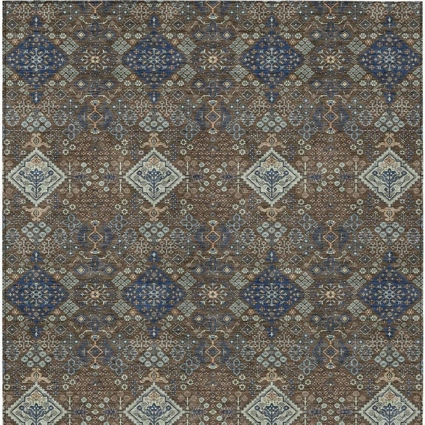 9' X 12' Chocolate And Brown Geometric Washable Indoor Outdoor Area Rug