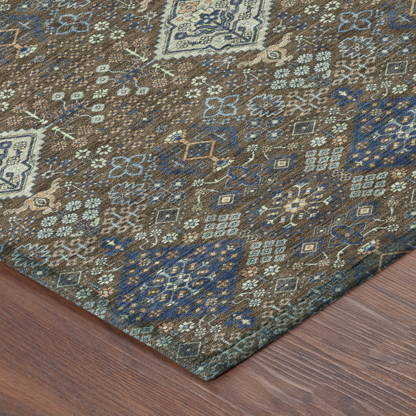 10' X 14' Chocolate And Brown Geometric Washable Indoor Outdoor Area Rug