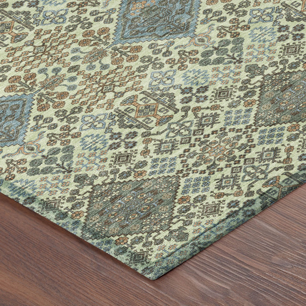 3' X 5' Green And Teal Blue Geometric Washable Indoor Outdoor Area Rug