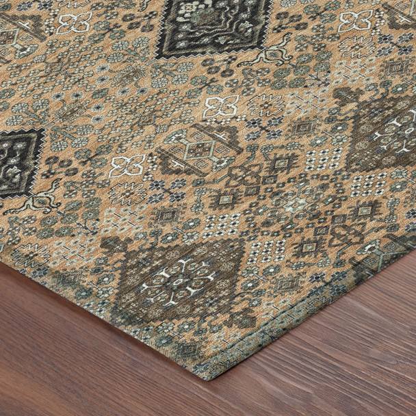 10' X 14' Copper And Green Geometric Washable Indoor Outdoor Area Rug