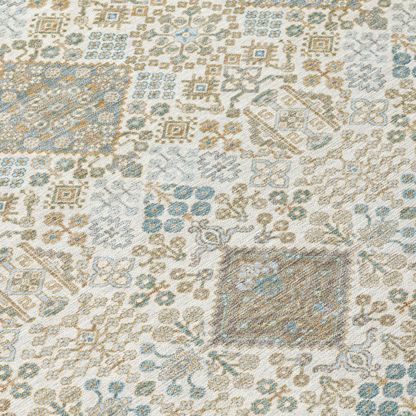 9' X 12' Ivory And Copper Geometric Washable Indoor Outdoor Area Rug