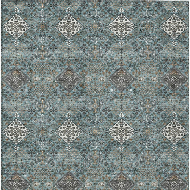 8' X 10' Teal Blue And Ivory Geometric Washable Indoor Outdoor Area Rug