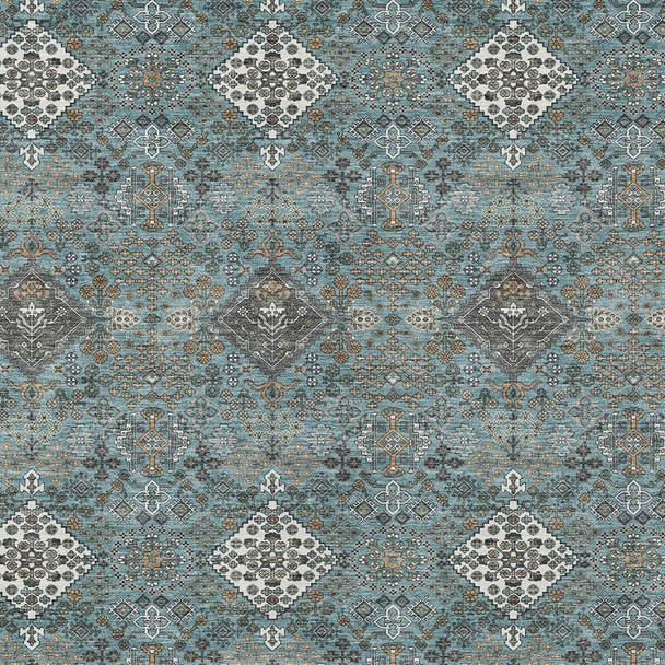9' X 12' Teal Blue And Ivory Geometric Washable Indoor Outdoor Area Rug