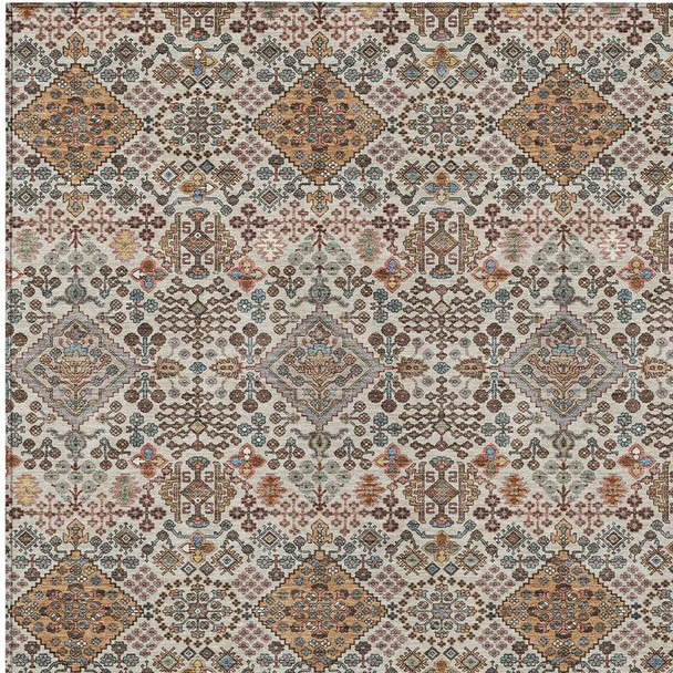 5' X 8' Beige And Copper Geometric Washable Indoor Outdoor Area Rug