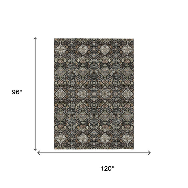 8' X 10' Black And Charcoal Geometric Washable Indoor Outdoor Area Rug