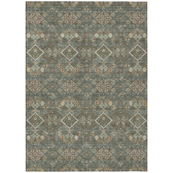 8' X 10' Green And Taupe Geometric Washable Indoor Outdoor Area Rug