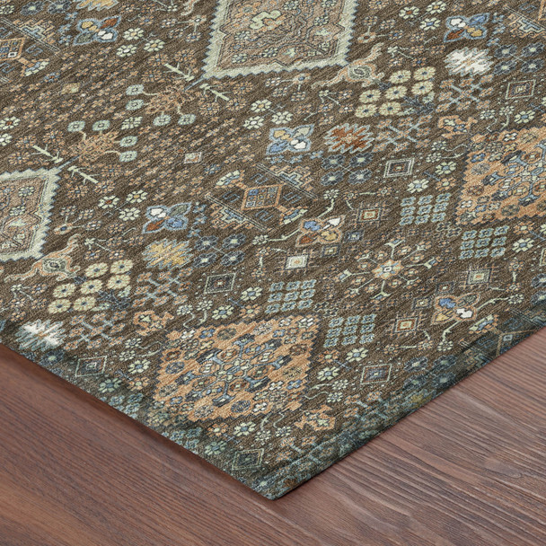 9' X 12' Chocolate And Brown Geometric Washable Indoor Outdoor Area Rug