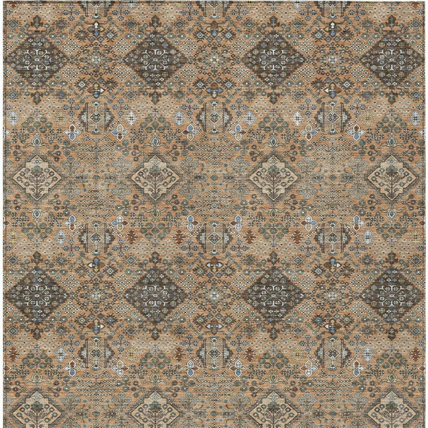 8' X 10' Copper And Green Geometric Washable Indoor Outdoor Area Rug