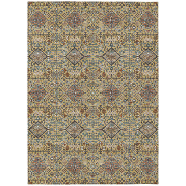 10' X 14' Gold And Copper Geometric Washable Indoor Outdoor Area Rug