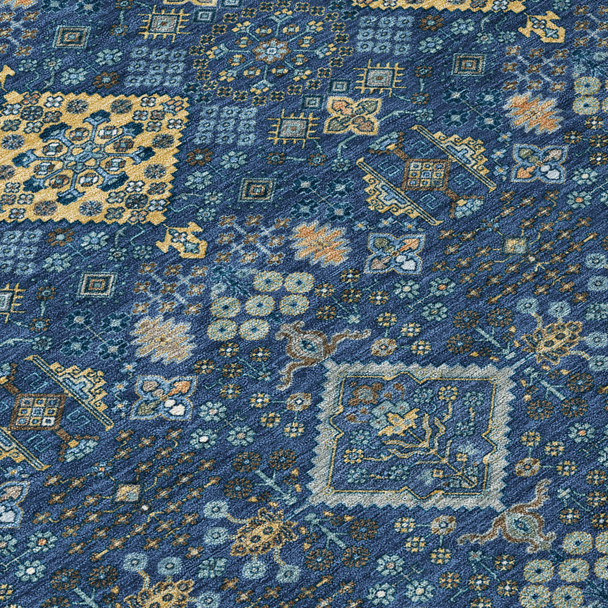 8' X 10' Navy Blue And Gold Geometric Washable Indoor Outdoor Area Rug