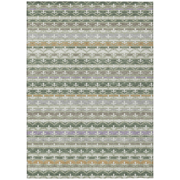 10' X 14' Green And Silver Damask Washable Indoor Outdoor Area Rug