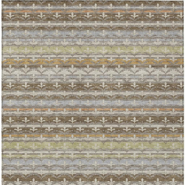 8' X 10' Chocolate And Beige Damask Washable Indoor Outdoor Area Rug