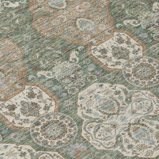 3' X 5' Green And Brown Floral Washable Indoor Outdoor Area Rug