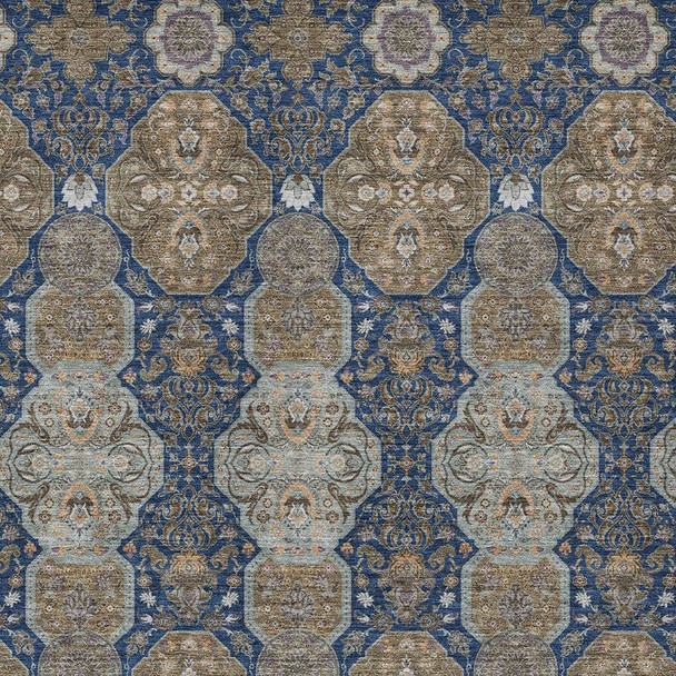 3' X 5' Navy Blue And Gray Floral Washable Indoor Outdoor Area Rug