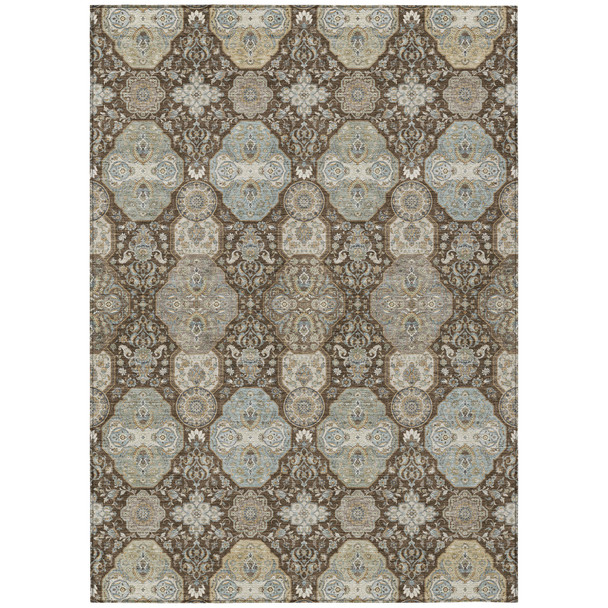 10' X 14' Chocolate And Brown Floral Washable Indoor Outdoor Area Rug