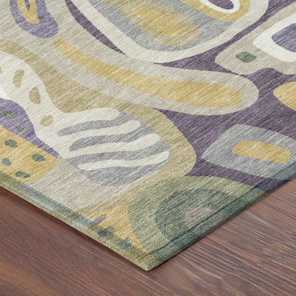 9' X 12' Plum And Green Abstract Washable Indoor Outdoor Area Rug