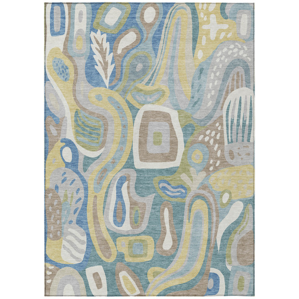 3' X 5' Teal Blue And Blue Abstract Washable Indoor Outdoor Area Rug