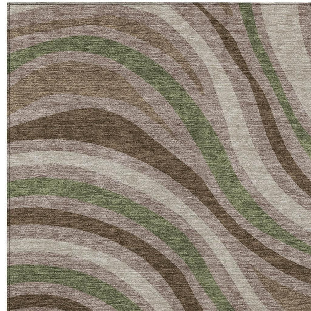 8' X 10' Chocolate And Brown Striped Washable Indoor Outdoor Area Rug