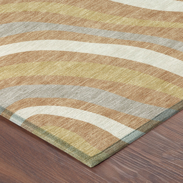 3' X 5' Copper And Gold Striped Washable Indoor Outdoor Area Rug