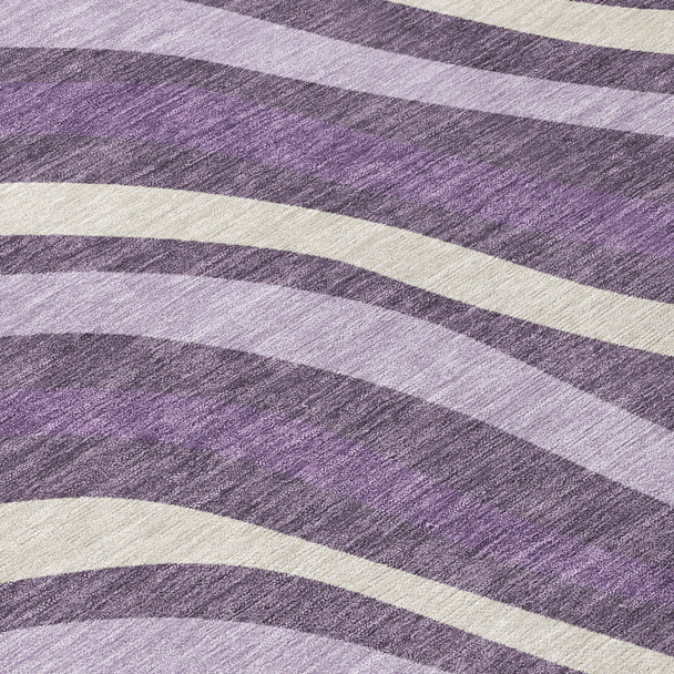 3' X 5' Plum And Purple Striped Washable Indoor Outdoor Area Rug