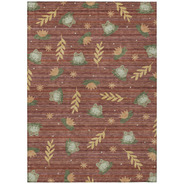 8' X 10' Red And Merlot Botanical Leaves Washable Indoor Outdoor Area Rug
