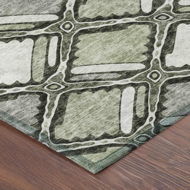3' X 5' Sage And Green Geometric Washable Indoor Outdoor Area Rug