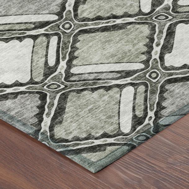 8' Taupe And Brown Round Geometric Washable Indoor Outdoor Area Rug