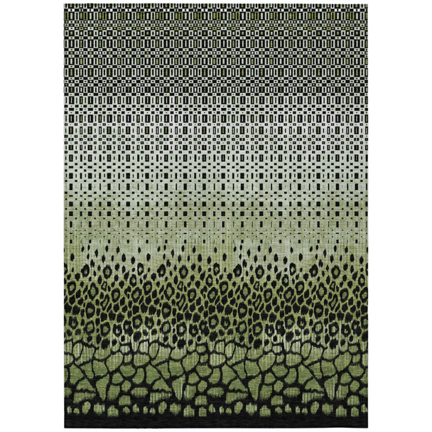 9' X 12' Green And Black Geometric Washable Indoor Outdoor Area Rug