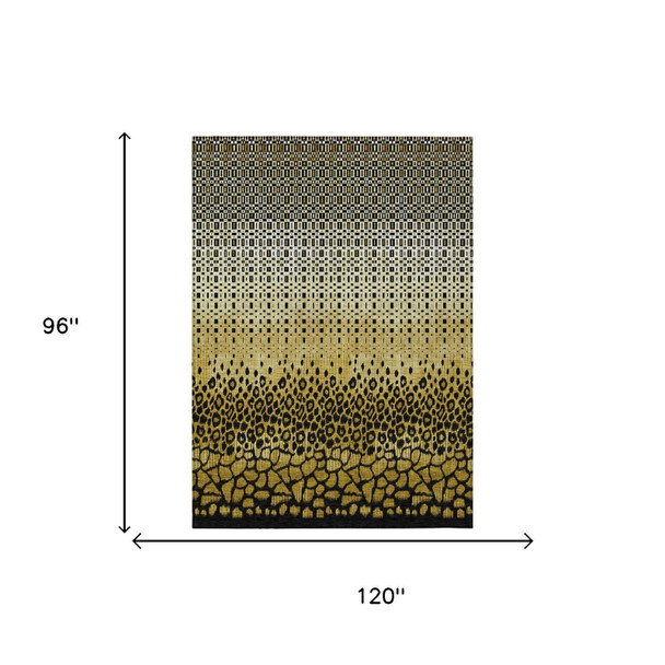 8' X 10' Gold And Walnut Geometric Washable Indoor Outdoor Area Rug